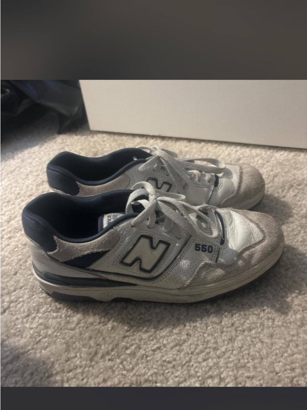 New Balance Kids White and Navy 550 Lace-Up Sneakers